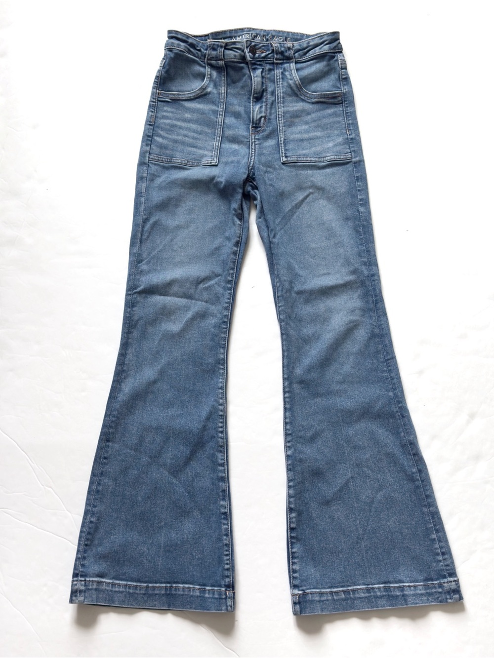 American Eagle Super Hi Rise Flare Jeans 4 Regular Light Wash Stretch Boho